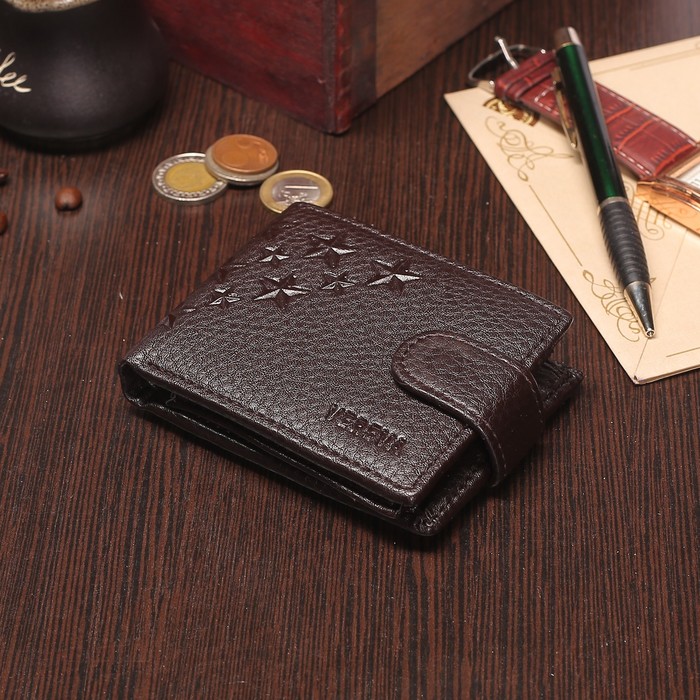 Портмоне мужское, 3 отдела, для карт, для монет, на кнопке, цвет коричневый