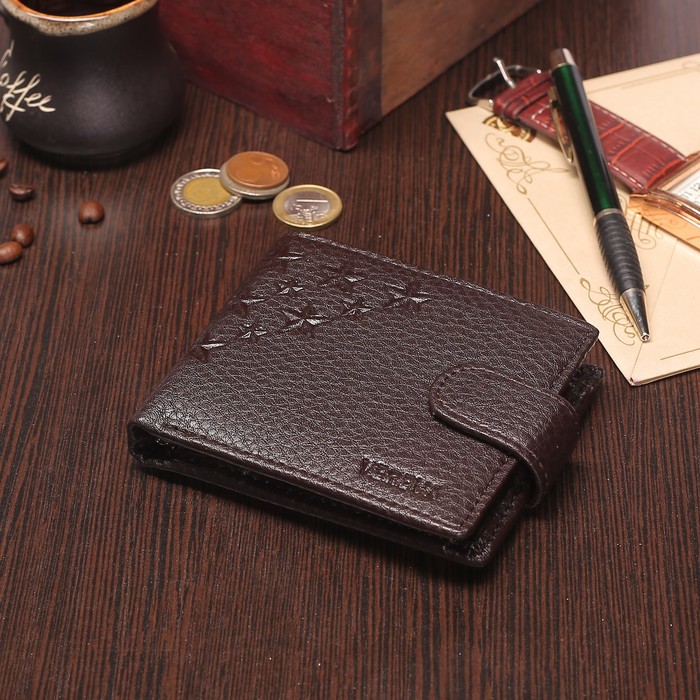 Портмоне мужское, 3 отдела, для карт, для монет, на кнопке, цвет коричневый