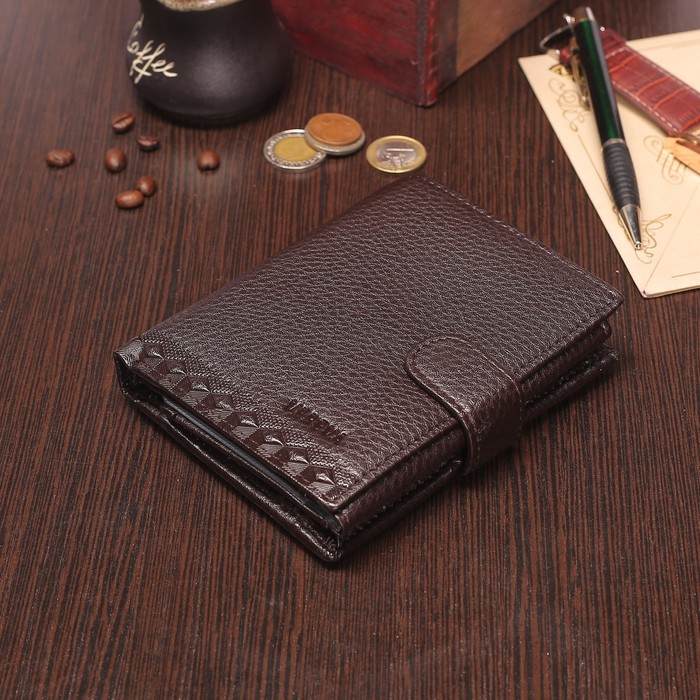 Портмоне мужское 2 в 1 (авто), 2 отдела, для карт, для монет, цвет коричневый