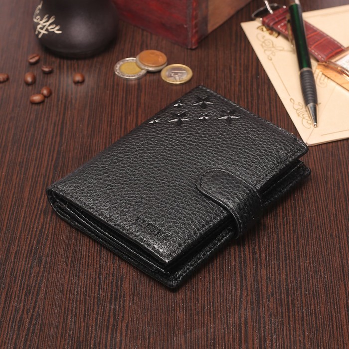 Портмоне мужское 3 в 1 (авто+паспорт), 2 отдела, для карт, для монет, цвет чёрный