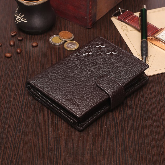 Портмоне мужское 3 в 1 (авто+паспорт), 2 отдела, для карт, для монет, цвет коричневый