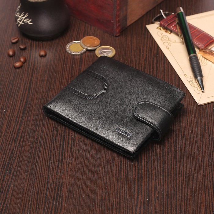 Портмоне мужское, 3 отдела, для карт, для монет, цвет чёрный