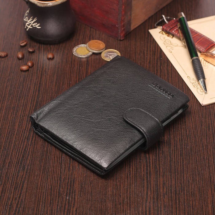 Портмоне мужское 3 в 1 (авто+паспорт), 2 отдела, для карт, для монет, цвет чёрный