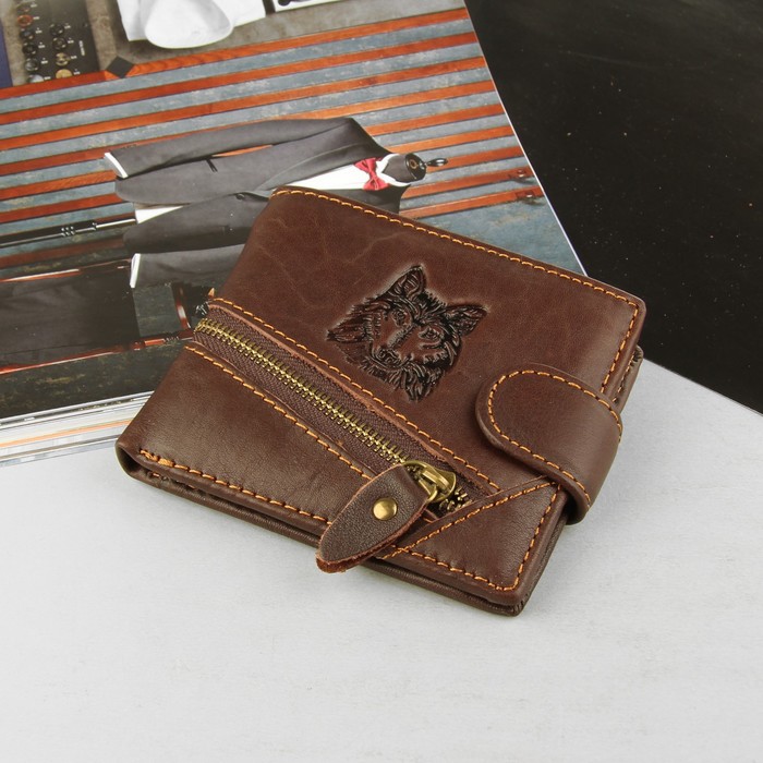 Портмоне мужское, 3 отдела, для карт, для монет, цвет коричневый