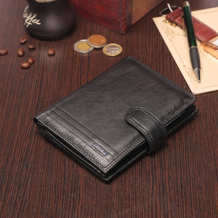 Портмоне мужское 3 в 1 (авто+паспорт), 2 отдела, для карт, для монет, цвет чёрный