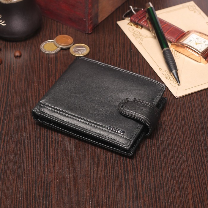 Портмоне мужское, 3 отдела, для карт, для монет, цвет чёрный