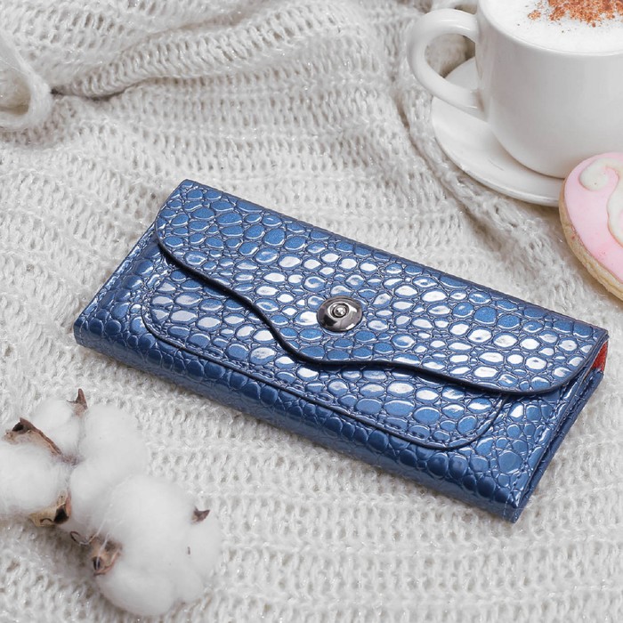 Кошелёк женский на кнопке, 6 отделов, отдел для кредиток, цвет тёмно-синий