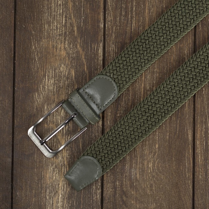 Ремень мужской, резинка, пряжка под тёмный металл, ширина - 3,5 см, цвет оливковый