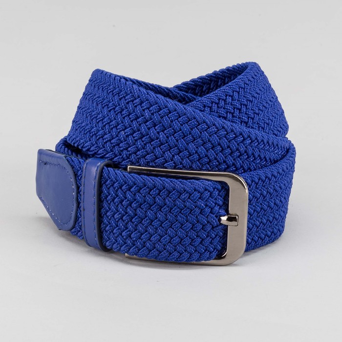 Ремень мужской, резинка плетёнка, пряжка металл, цвет ярко-синий