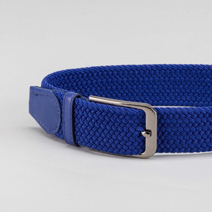 Ремень мужской, резинка плетёнка, пряжка металл, цвет ярко-синий