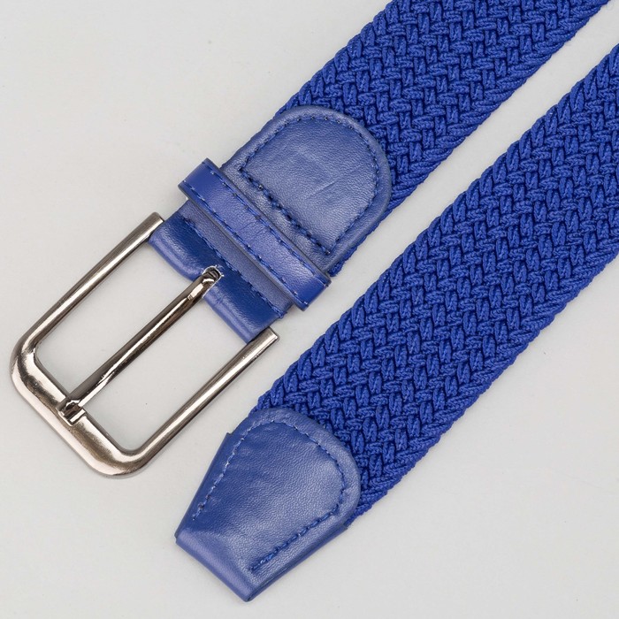 Ремень мужской, резинка плетёнка, пряжка металл, цвет ярко-синий