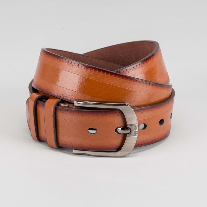 Ремень мужской "Великан", винт, пряжка тёмный металл, ширина - 4см, длина от 125см, цвет рыжий