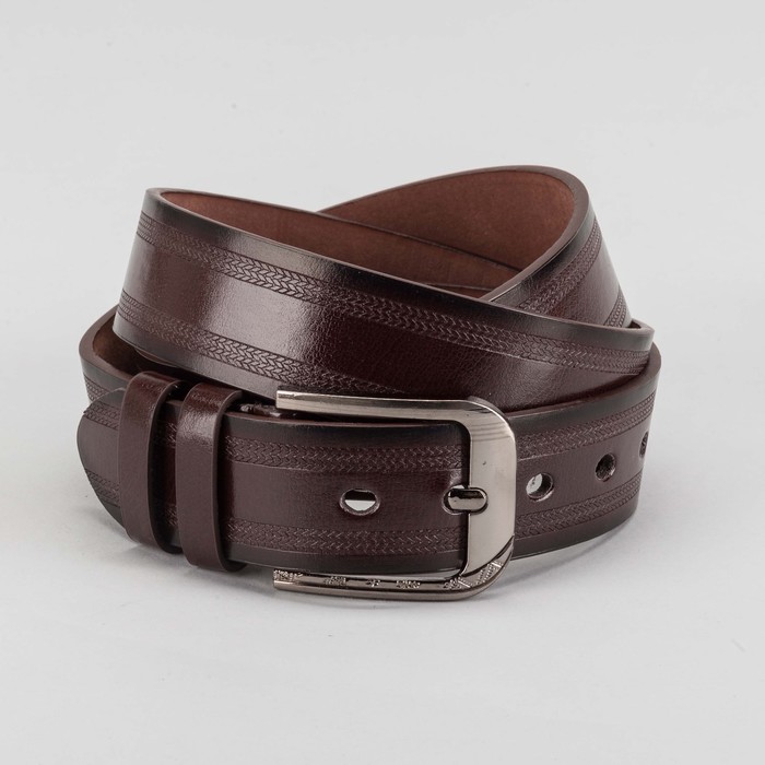 Ремень мужской "Великан", винт, пряжка тёмный металл, ширина - 4см, длина от 125см, цвет коричневый
