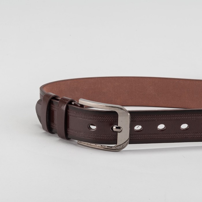 Ремень мужской "Великан", винт, пряжка тёмный металл, ширина - 4см, длина от 125см, цвет коричневый