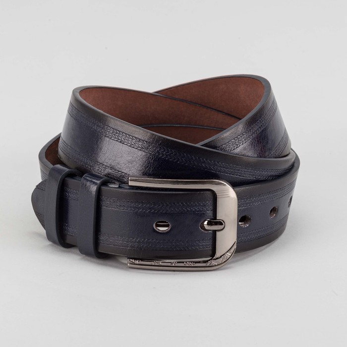 Ремень мужской "Великан", винт, пряжка тёмный металл, ширина - 4см, длина от 125см, цвет синий