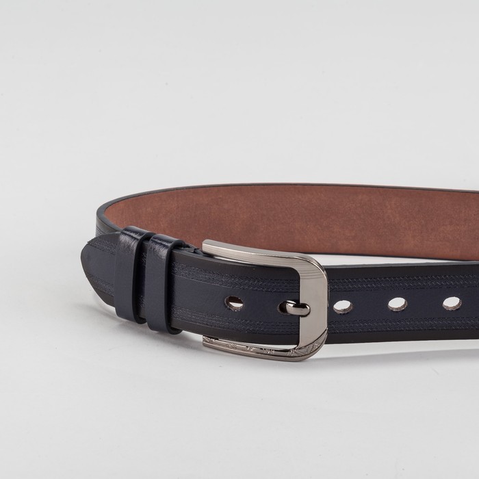 Ремень мужской "Великан", винт, пряжка тёмный металл, ширина - 4см, длина от 125см, цвет синий