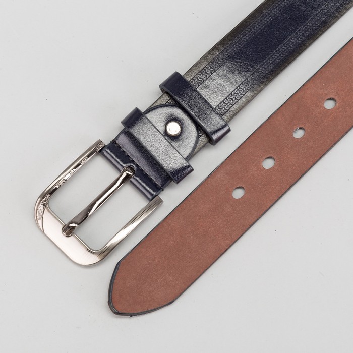 Ремень мужской "Великан", винт, пряжка тёмный металл, ширина - 4см, длина от 125см, цвет синий