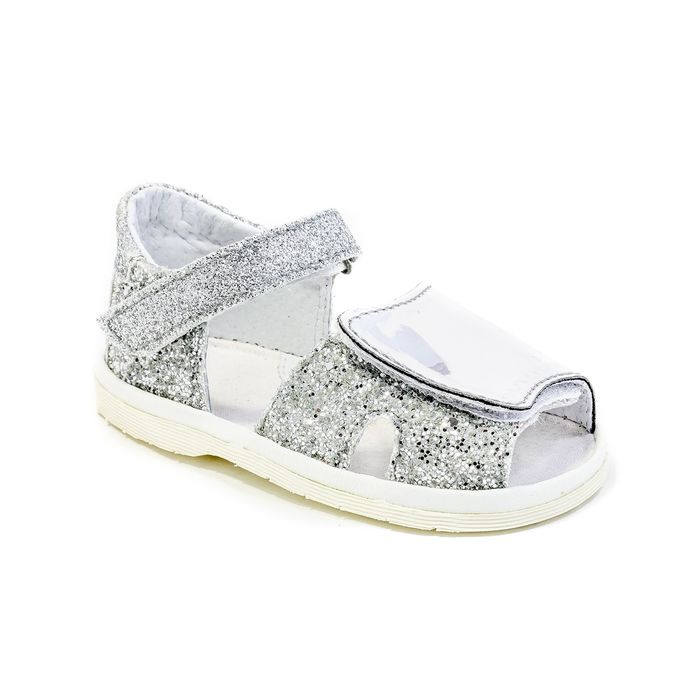 Туфли летние ясельные праздничные арт. 1567, цвет серебристый/белый, размер 17 (10,5 см)