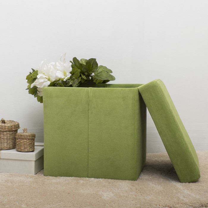 Пуф-куб с нишей для хранения, 38х38х38 меб.ткань цв.зеленый