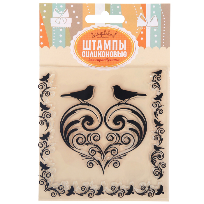 Набор силиконовых штампов "Птички с орнаментом" 2 шт, 10х10 см