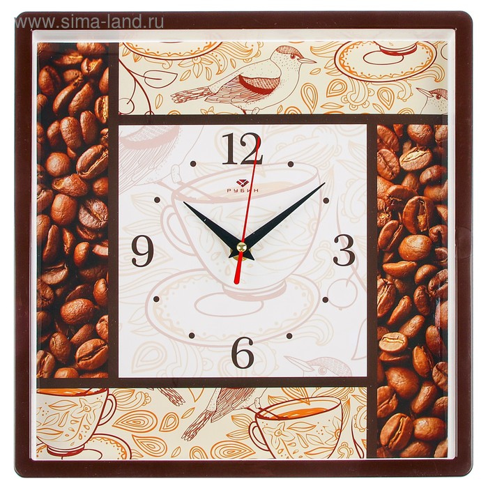 фото Часы настенные квадратные "кофе", 30х30 см, обод коричневый рубин