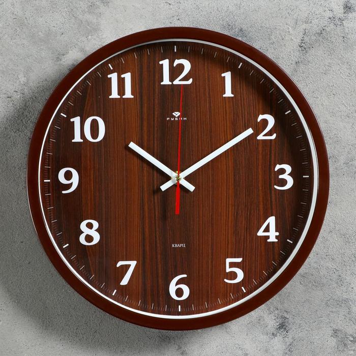 Часы настенные круглые "Дерево", 30 см, обод коричневый