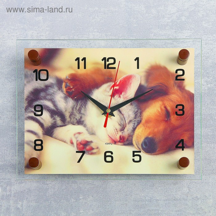 Часы настенные, интерьерные Котёнок и собачка, 20х26 см часы настенные море ракушка 20х26 см