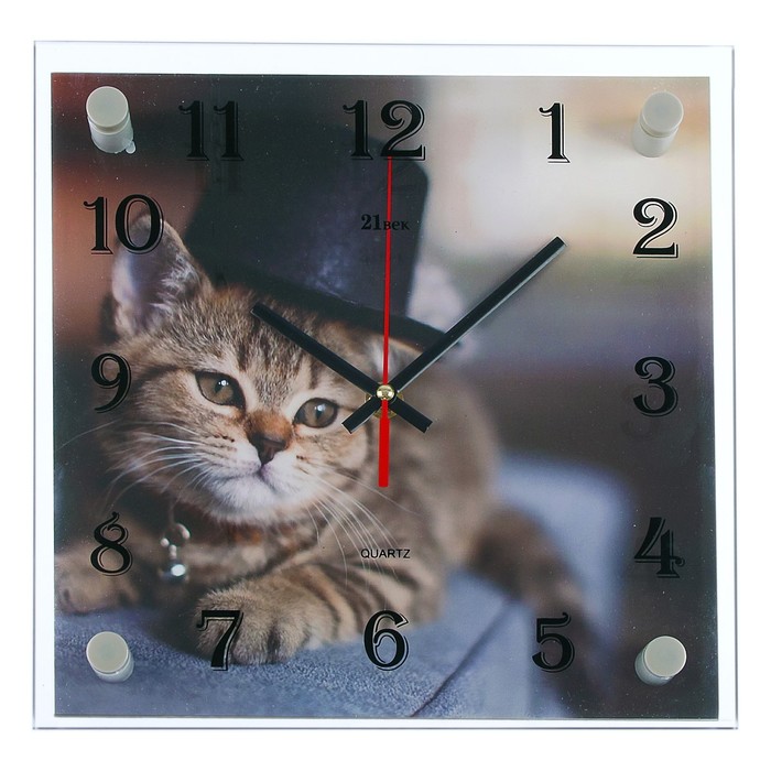 Часы настенные квадратные "Котёнок в шляпе", 25х25 см микс