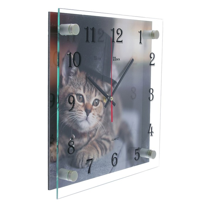 Часы настенные квадратные "Котёнок в шляпе", 25х25 см микс