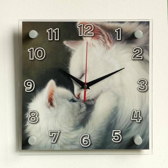 фото Часы настенные, серия: животный мир, "кошки", 25х25 см рубин