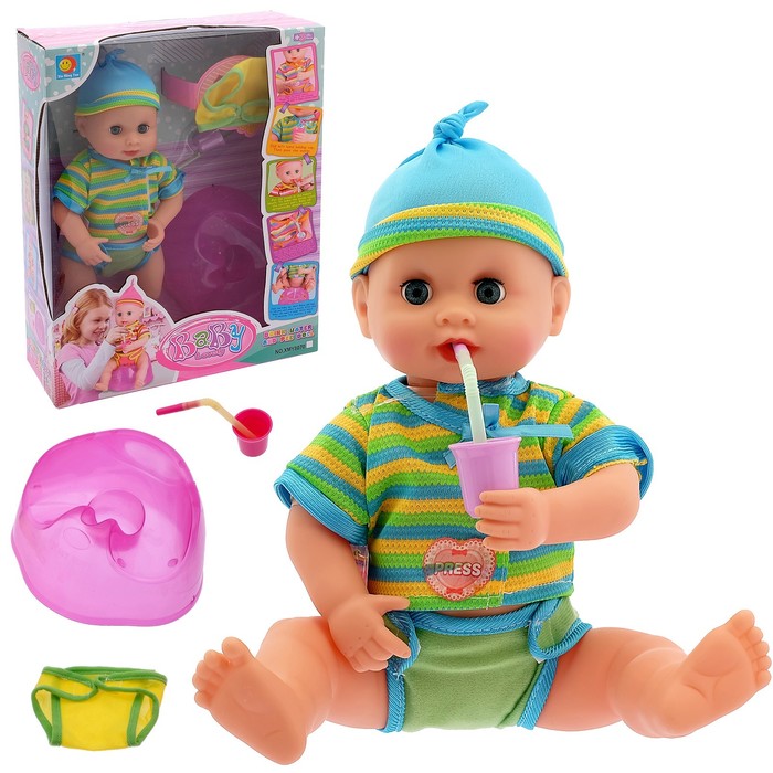 Пупс функциональный "Рома" с аксессуарами, пьёт, писает, МИКС