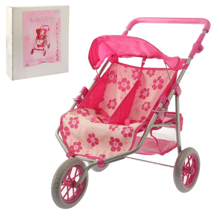 Коляска для кукол трёхколёсная "Двойняшка", металлический каркас, ручка регулируется