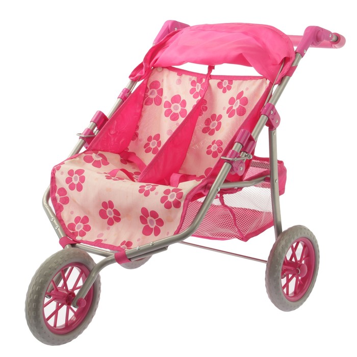 Коляска для кукол трёхколёсная "Двойняшка", металлический каркас, ручка регулируется
