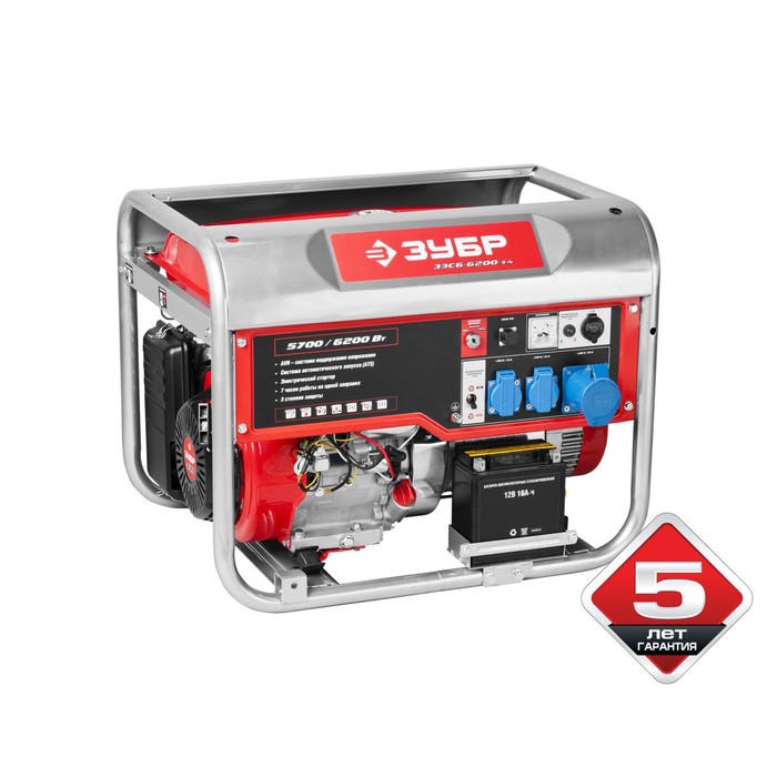 Генератор ЗУБР ЗЭСБ-6200-ЭА, бенз., 5.7 кВт, 4-х такт., 220/12 В