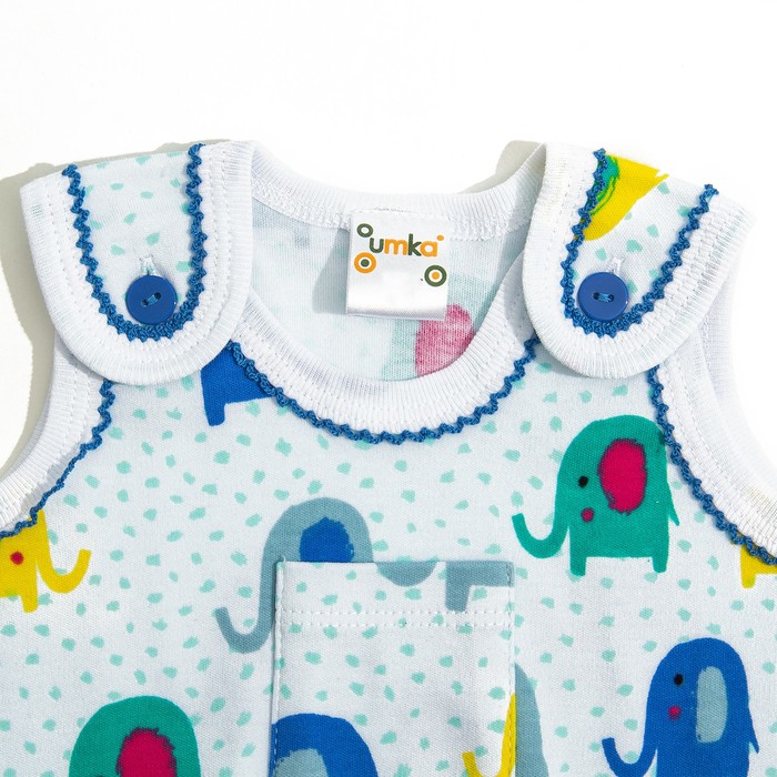 Ползунки высокие, рост 56 см, цвет белый, принт слоники 512-AZ_М