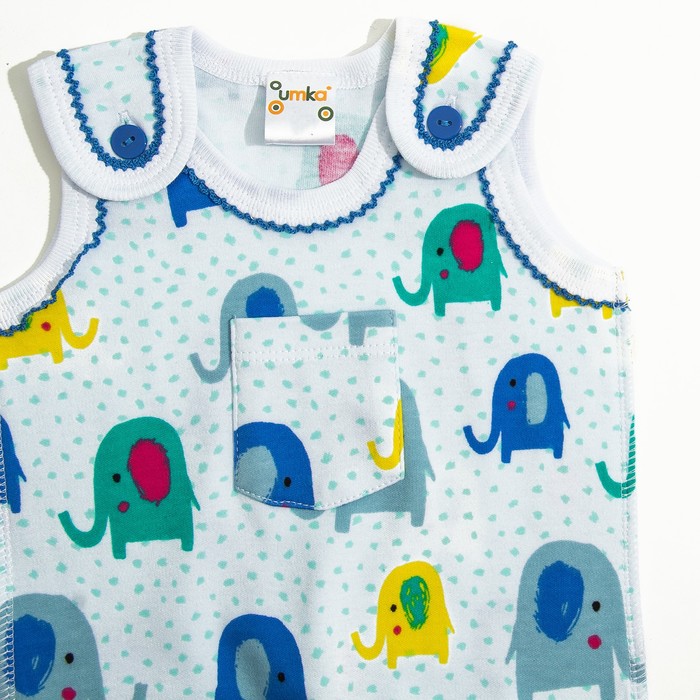 Ползунки высокие, рост 62 см, цвет белый, принт слоники 512-AZ_М