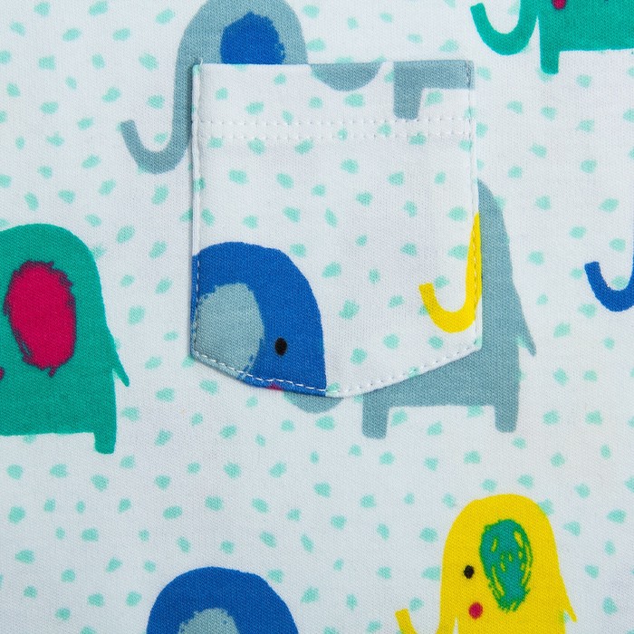 Ползунки высокие, рост 80 см, цвет белый, принт слоники 512-AZ_М