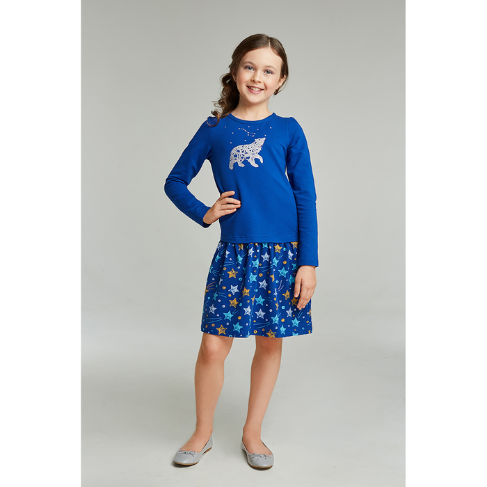 Платье для девочки, рост 110/116, см, цвет синий, принт звезды