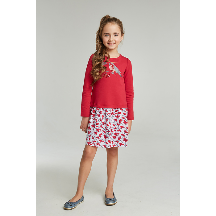Платье для девочки, рост 98/104, см, цвет малиновый, принт рябина