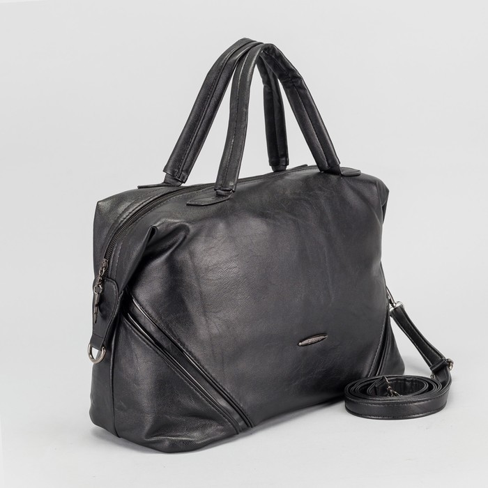 Сумка женская на молнии, 1 отдел, наружный карман, длинный ремень, цвет чёрный