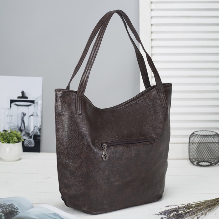 Сумка женская на молнии, 1 отдел, наружный карман, цвет коричневый