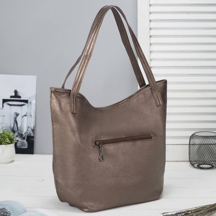 Сумка женская на молнии, 1 отдел, наружный карман, цвет бронзовый