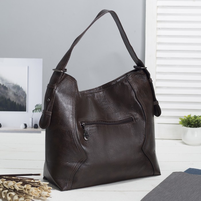 Сумка женская на молнии, 1 отдел, наружный карман, цвет коричневый