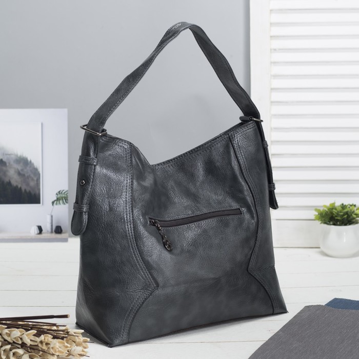 Сумка женская на молнии, 1 отдел, наружный карман, цвет серый