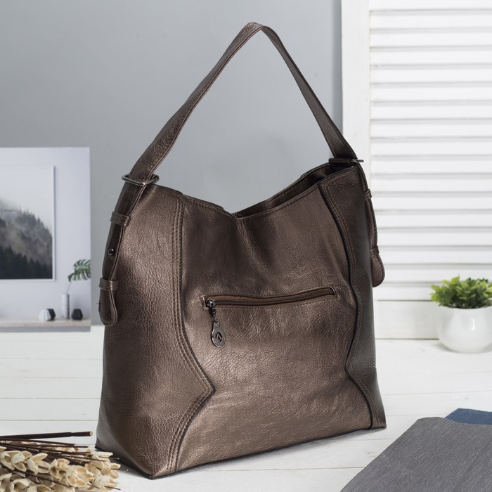 Сумка женская на молнии, 1 отдел, наружный карман, цвет бронзовый