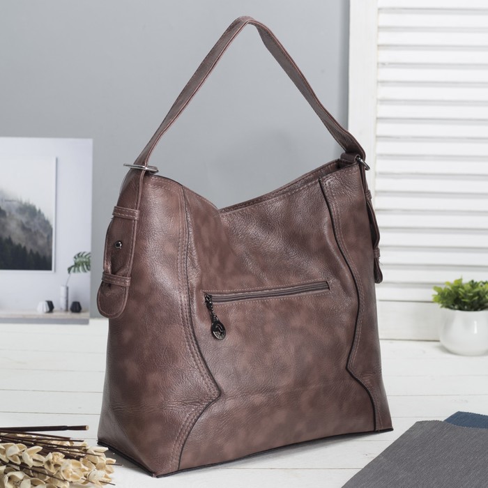 Сумка женская на молнии, 1 отдел, наружный карман, цвет светло-коричневый