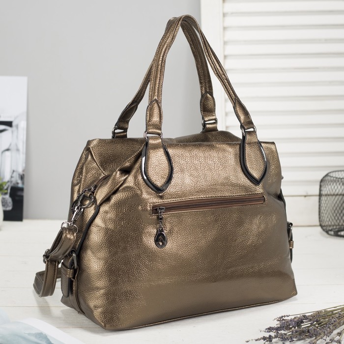 Сумка женская на молнии, 1 отдел, 2 наружных кармана, цвет золотой