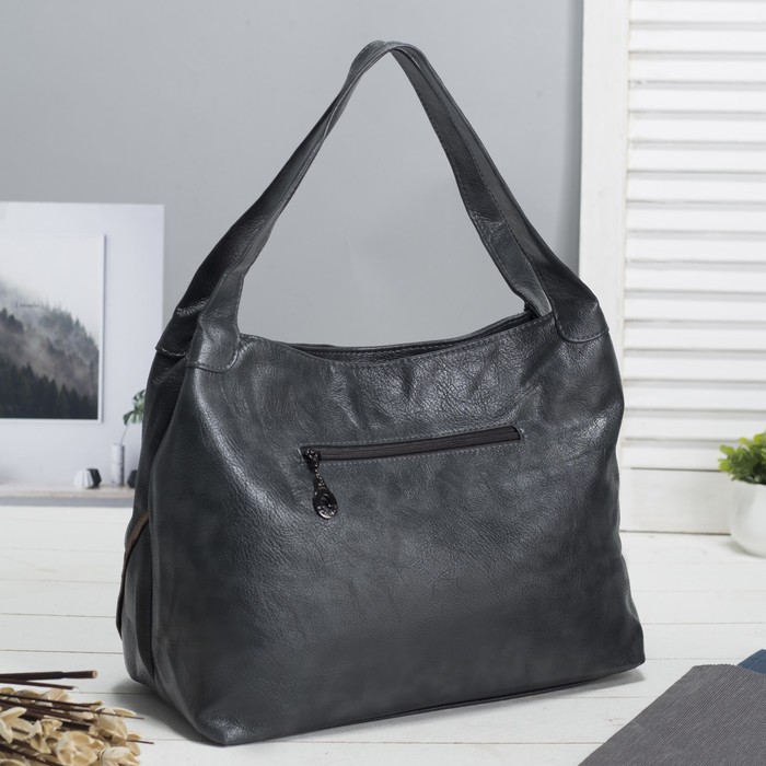 Сумка женская, отдел с перегородкой на молнии, наружный карман, цвет серый