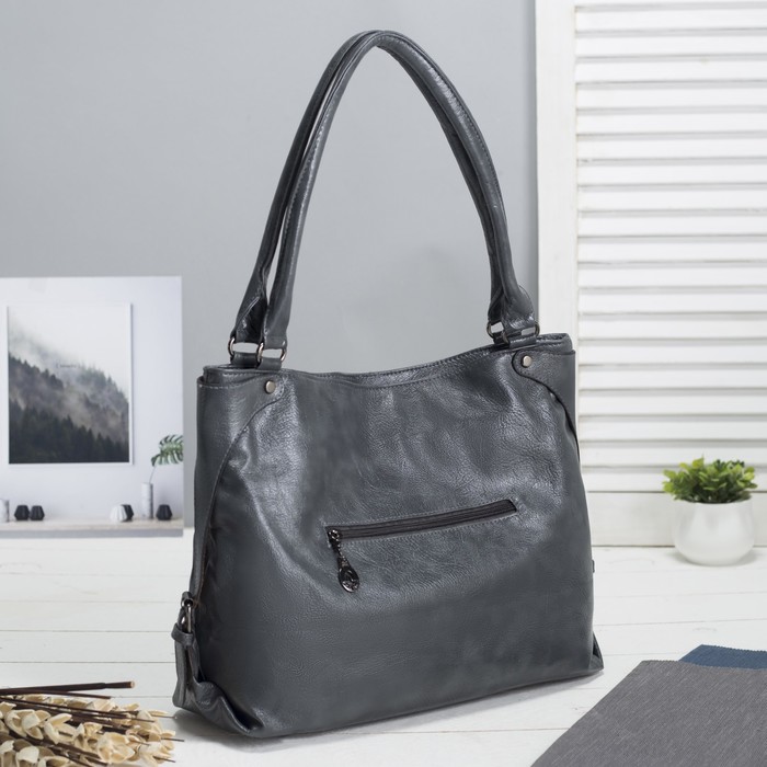 Сумка женская на молнии, 1 отдел с перегородкой, наружный карман, цвет серый