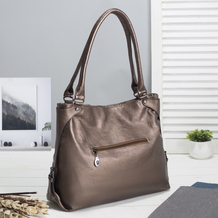 Сумка женская на молнии, 1 отдел с перегородкой, наружный карман, цвет бронзовый